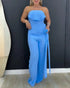 Bandeau Sleeveless Tied Detail Ruffles Romper blue