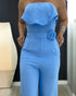 Bandeau Sleeveless Tied Detail Ruffles Romper blue