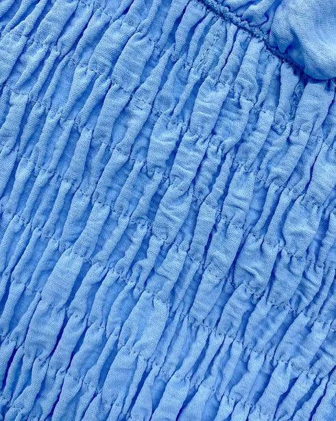 Bandeau Sleeveless Tied Detail Ruffles Romper blue