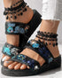 Floral Pattern Contrast Sequin Wedge Sandals black