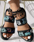 Floral Pattern Contrast Sequin Wedge Sandals black