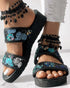 Floral Pattern Contrast Sequin Wedge Sandals black