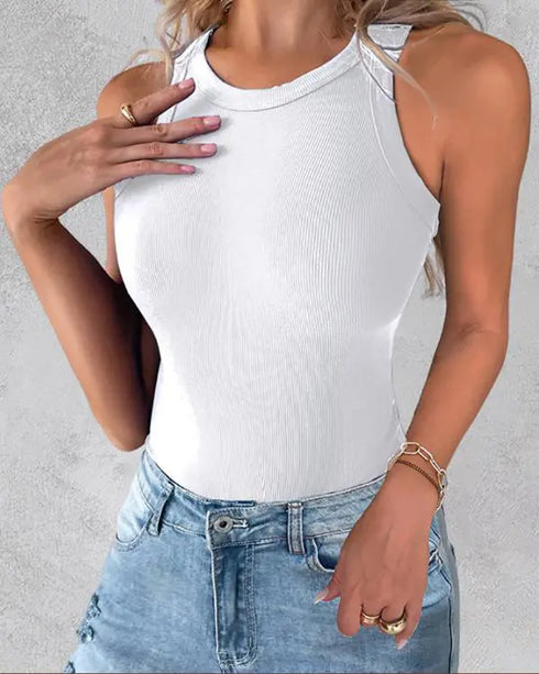 3-Pack Knit Round Neck Thick Strap Racerback Tank Tops(Without Pads) style1