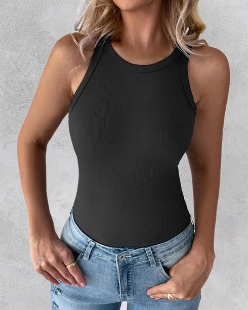 3-Pack Knit Round Neck Thick Strap Racerback Tank Tops(Without Pads) style1