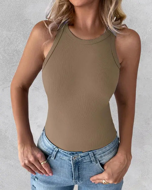 3-Pack Knit Round Neck Thick Strap Racerback Tank Tops(Without Pads) style1