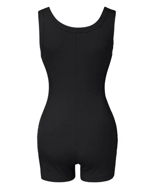 Ribbed U-Neck Yoga Romper Workout One Piece Seamless Tank Top Jumpsuit black