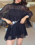2 Pieces Outfit Keyhole Neck Bell Sleeve Top Layered Dress black