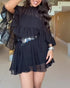 2 Pieces Outfit Keyhole Neck Bell Sleeve Top Layered Dress black