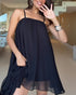 2 Pieces Outfit Keyhole Neck Bell Sleeve Top Layered Dress black