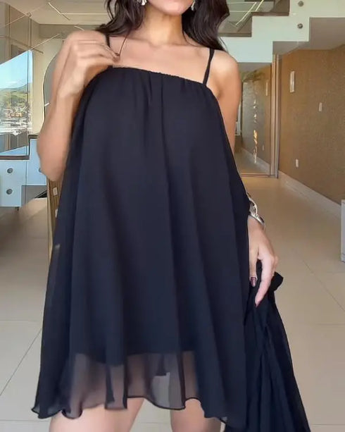 2 Pieces Outfit Keyhole Neck Bell Sleeve Top Layered Dress black