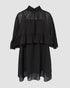 2 Pieces Outfit Keyhole Neck Bell Sleeve Top Layered Dress black