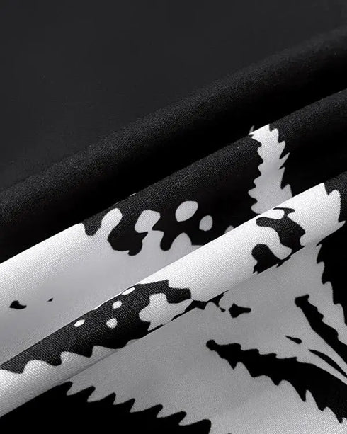 Tropical Print Cold Shoulder Spaghetti Strap Romper Ruched Backless Tied Detail Romper black