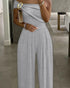 Metal Ring Decor All Over Print One Shoulder Ruched Jumpsuit Casual Pleated Wide Leg Jumpsuit gray