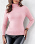 Turtleneck Long Sleeve Knit Sweater Fleece Lined Basic Layering Soft Thermal Top pink