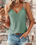 Chain Decor Eyelet Embroidery Lace Patch Tank Top green