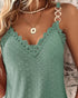 Chain Decor Eyelet Embroidery Lace Patch Tank Top green