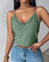 Chain Decor Eyelet Embroidery Lace Patch Tank Top green