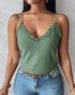 Chain Decor Eyelet Embroidery Lace Patch Tank Top green
