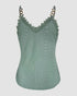 Chain Decor Eyelet Embroidery Lace Patch Tank Top green