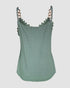 Chain Decor Eyelet Embroidery Lace Patch Tank Top green