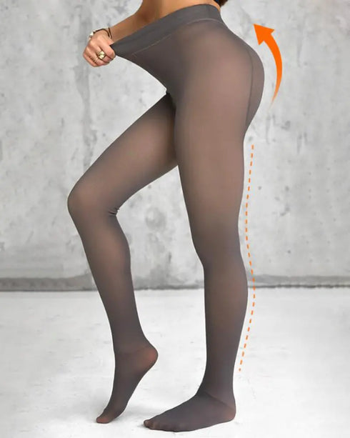 Fleece Lined Tummy Control Butt Lifter Tights Fake Translucent Thermal High Waist Pantyhose Tights Leggings gray
