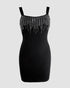 Rhinestone Thick Strap Ribbed Bodycon Dress Sexy Slim Fit Mini Dress black