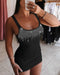 Rhinestone Thick Strap Ribbed Bodycon Dress Sexy Slim Fit Mini Dress black