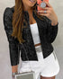 Jacquard & Argyle Pattern Open Front Jacket Casual Crop Coat black