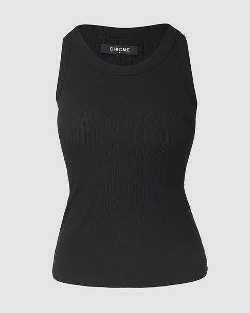 ChicMe Built-in Bra Ribbed Round Neck Tank Top black