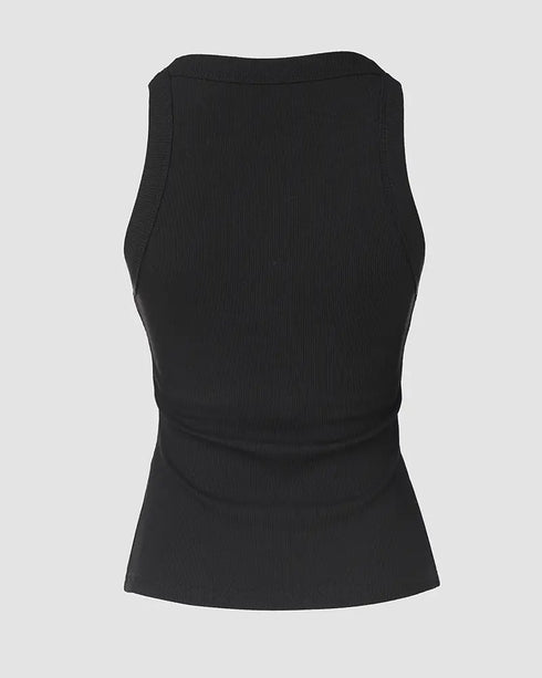 ChicMe Built-in Bra Ribbed Round Neck Tank Top black
