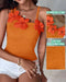 1PC Floral Pattern Beaded Decor Knit Tank Top Sleeveless Shirt orange