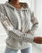 Striped Contrast Floral Lace Patchwork Long Sleeve Pullover Casual Lace Drawstring Hoodie Sweatshirt Apricot