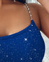 Chain Strap Glitter Bodycon Dress blue