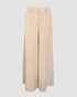 Skew Neck Lantern Sleeve Loose Top & Zipper Fly Wide Leg Pants Set without Belt Apricot