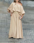 Skew Neck Lantern Sleeve Loose Top & Zipper Fly Wide Leg Pants Set without Belt Apricot