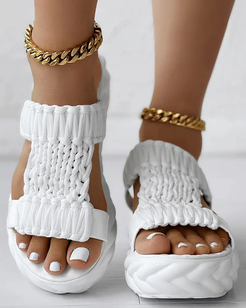 Braided Hollow Out Slippers Summer Sandals white