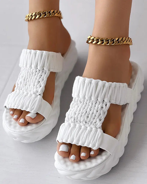 Braided Hollow Out Slippers Summer Sandals white