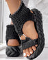 Platform Sandals Summer Braided Knit O-Ring Cutout Open Toe Slide Sandals black