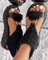 Platform Sandals Summer Braided Knit O-Ring Cutout Open Toe Slide Sandals black