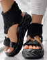Platform Sandals Summer Braided Knit O-Ring Cutout Open Toe Slide Sandals black