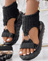 Platform Sandals Summer Braided Knit O-Ring Cutout Open Toe Slide Sandals black