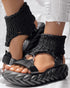 Platform Sandals Summer Braided Knit O-Ring Cutout Open Toe Slide Sandals black