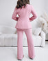 2 Pieces Outfit Notched Collar Double-Breasted Flap Detail Coat and Zipper Fly Elastic Back Waist Slim Fit Flared Pants Set Casual Blazer Set pink