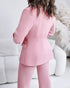 2 Pieces Outfit Notched Collar Double-Breasted Flap Detail Coat and Zipper Fly Elastic Back Waist Slim Fit Flared Pants Set Casual Blazer Set pink
