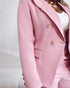 2 Pieces Outfit Metal Ring Decor Notched Collar Cinched Waist Wrap Front Coat and Zipper Fly Elastic Back Waist Pants Set Casual Blazer Set pink