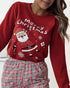 2 Pieces Outfit Letter and Heart Print Long Sleeve Top and Casual Plaid Pnats Sets with Pocket red