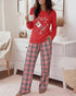 2 Pieces Outfit Letter and Heart Print Long Sleeve Top and Casual Plaid Pnats Sets with Pocket red