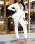 Plunge Layered Ruffles Top & Pencil Pant Sets white