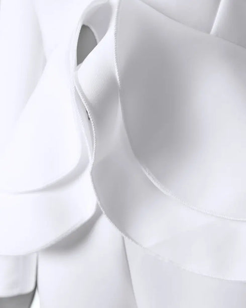 Plunge Layered Ruffles Top & Pencil Pant Sets white