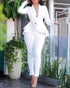 Plunge Layered Ruffles Top & Pencil Pant Sets white